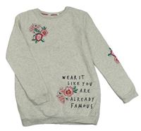 Světlešedé teplákové šaty s květy H&M