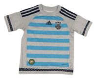 Šedo-modré pruhované sportovní tričko s nášivkou Adidas