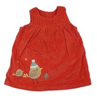 Červené manšestrové šaty s ptáčkem M&S
