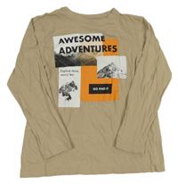 Khaki triko s nápisem a fotkami Primark