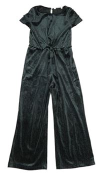 Tmavošedo-stříbrný sametový kalhotový overal Mango