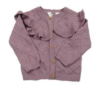 Fialový propínací svetr s volánkem a kytičkami Primark