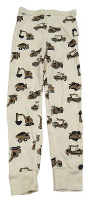 Krémové pyžamové kalhoty se stavebními stroji H&M