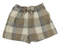 Šedo-hnědo-smetanové kostkované vlněné sukňové kraťasy s mašlí Mayoral
