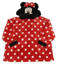 Červená puntíkatá chlupatá oversize mikina s Minnie Disney