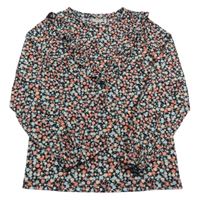 Černo-modro-růžová květovaná halenka s volánky F&F