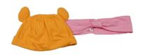 2set - oranžová čepice + růžová čelenka 