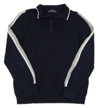 Tmavomodrý svetr s pruhy a límečkem Matalan