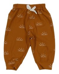 Rezavé žebrované lehké tepláky se sluníčky 