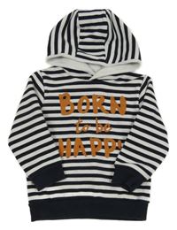 Tmavomodro-bílá pruhovaná teplá mikina s nápisy a kapucí Topomini