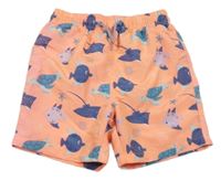 Neonově lososové plážové kraťasy s rybami Kiki&Koko