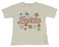 Smetanové crop tričko s nápisem - Barbie