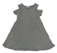 Černo-bílé pruhované žebrované šaty s volnými rameny F&F
