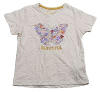 Světlerůžové melírované tričko s motýlkem z kytiček Primark