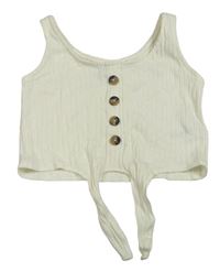 Bílý žebrovaný crop top s knoflíčky Page one young