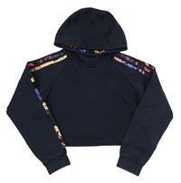 Tmavomodrá crop mikina s kapucí Adidas