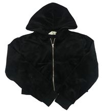 Černá sametová crop propínací mikina s kapucí H&M