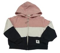 Růžovo-bílo-černá pruhovaná propínací oversize mikina s kapucí H&M