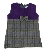 Kostkovano-filalové vlněno/manšestrové šaty zn. Harris Tweed