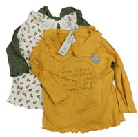 Nové - 3x - okrové + bílé + khaki triko s kytičkami George 