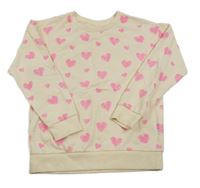 Smetanovo-růžová srdíčkovaná mikina zn. Dunnes 