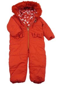Červená šusťáková prošívaná zimní kombinéza s Minnií a kapucí George