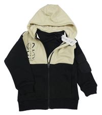 Nové - Černo-béžová propínací mikina s nápisem a kapucí George 