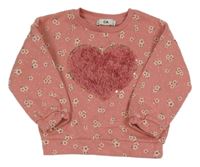Růžová mikina s kytičkami a srdíčkem C&A