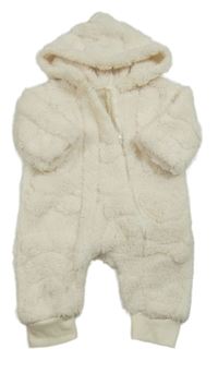 Smetanová chlupatá kombinéza s kapucí Shein