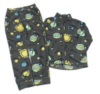 2set - Šedá fleecová propínací mikina s vesmírem + kalhoty H&M