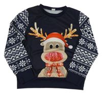 Tmavomodro-bílá vzorovaná mikina se sobem Shein