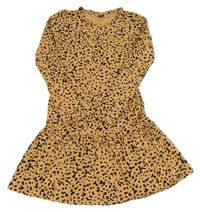 Béžovo-černé vzorované bavlněné šaty s duhou 