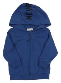 Tmavomodrá propínací mikina s nápisem a kapucí Name it