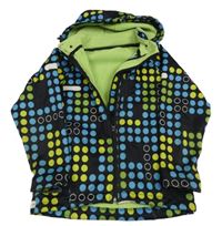 Černo-zeleno-modrá puntíkovaná softshellová bunda s kapucí Waitomo 