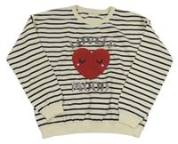 Smetanovo-tmavomodrá pruhovaná oversize mikina se srdíčkem Sfera