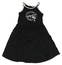 Černé bavlněné dlouhé šaty s nápisem a palmami Primark