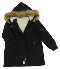 Černá šusťáková zateplená parka s kapucí Shein