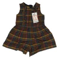 Nové - Barevný kostkovaný kraťasový overal s volánky Tu