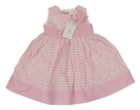 Nové - Světlerůžovo-bílé kostkované plátěné šaty s mašlí Jasper Conran