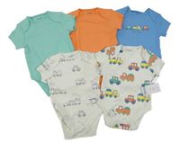 Nové - 5pack - Modé + oranžové + mátové + bílé + bílé body s auty Primark