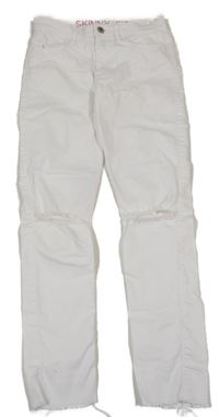 Bílé skinny fit rifle s dírami na kolenou H&M