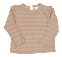 Světlerůžovo-bílé pruhované triko s volánky H&M