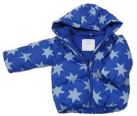 Tmavomodrá šusťáková prošívaná zimní bunda s hvězdičkami a kapucí Primark