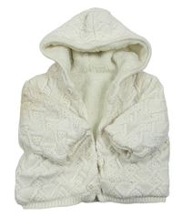 Smetanový vzorovaný kašmírový propínací zateplený svetr s kapucí Mothercare