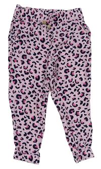 Světlerůžovo-tmavomodro/růžové vzorované lehké kalhoty Kiki&Koko