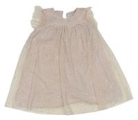 Světlerůžovo-stříbrné tylové šaty s hvězdičkami a volánky zn. H&M