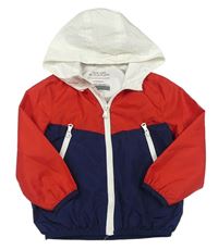 Červeno-tmavomodro-bílá šusťáková jarní bunda s kapucí PRIMARK