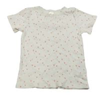 Bílé tričko s růžovými srdíčky a krajkou H&M