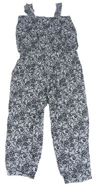Bílo-černý vzorovaný kalhotový culottes overal girls