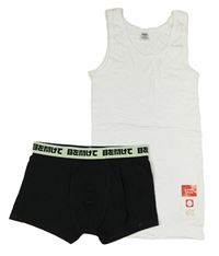 2Set - Bílý nátělník YIGGA + černo/světlezelené boxerky s nápisy